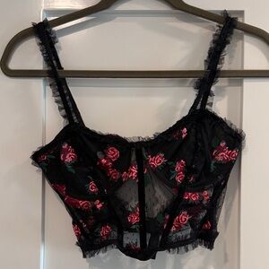 For Love And Lemons Black and Pink Floral Crop Top